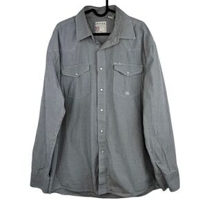 Roper Men's Pearl Snap Grey White Gingham Plaid Long Sleeve Western Shirt Large